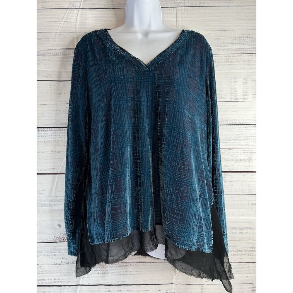 Simply Vera Wang Womens Long Sleeve Velvet Burnout Top Size L Blue Whimsigoth